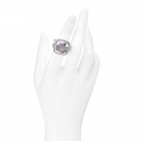 DAVID YURMAN Sterling Silver Diamond Amethyst 14mm Albion Ring - Picture 1 of 2